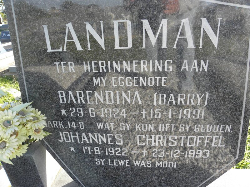 LANDMAN Johannes Christoffel 1922-1993 &amp; Barendina 1924-1991