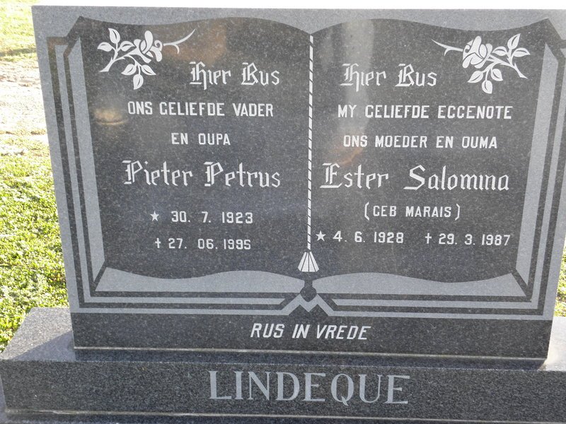 LINDEQUE Pieter Petrus 1923-1995 &amp; Ester Salomina MARAIS 1928-1987