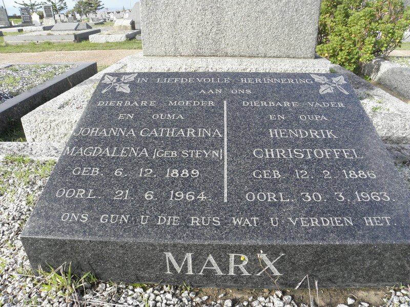 MARX Hendrik Christoffel 1886-1963 &amp; Johanna Catharina Magdalena STEYN 1889-1964