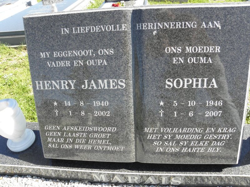 MARAIS Henry James 1940-2002 &amp; Sophia 1946-2007