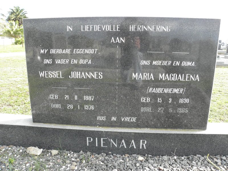 PIENAAR Wessel Johannes 1887-1976 &amp; Maria Magdalena RAUBENHEIMER 1890-1985