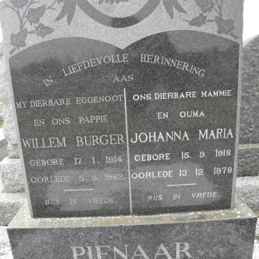 PIENAAR Willem Burger 1914-1962 &amp; Johanna Maria 1918-1978