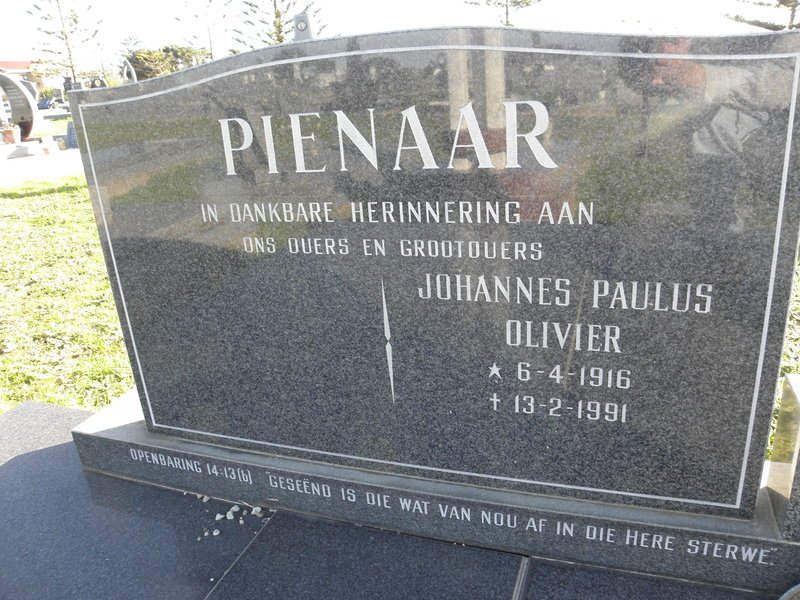PIENAAR Johannes Paulus Olivier 1916-1991