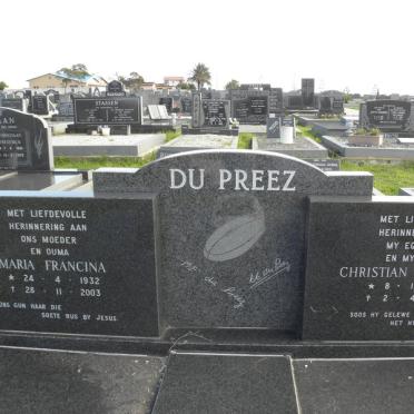 PREEZ Christian Cornelius, du 1926-1979 &amp; Maria Francina 1932-2003