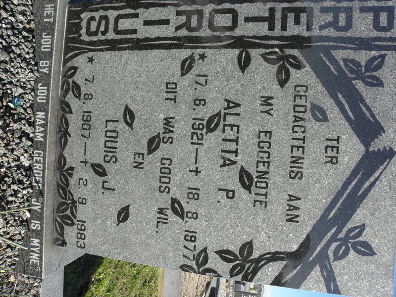 PRETORIUS Louis J. 1907-1983 &amp; Aletta P. 1921-1977