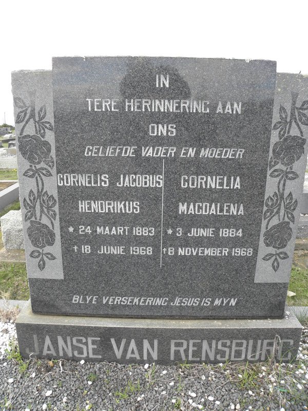 RENSBURG Cornelis Jacobus Hendrikus, Janse van 1883-1968 &amp; Cornelia Magdalena 1884-1968