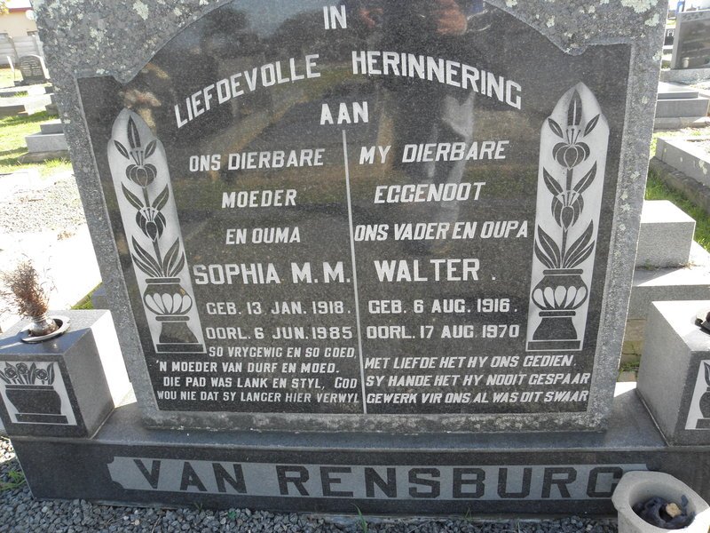 RENSBURG Walter, van 1916-1970 &amp; Sophia M.M. 1918-1985