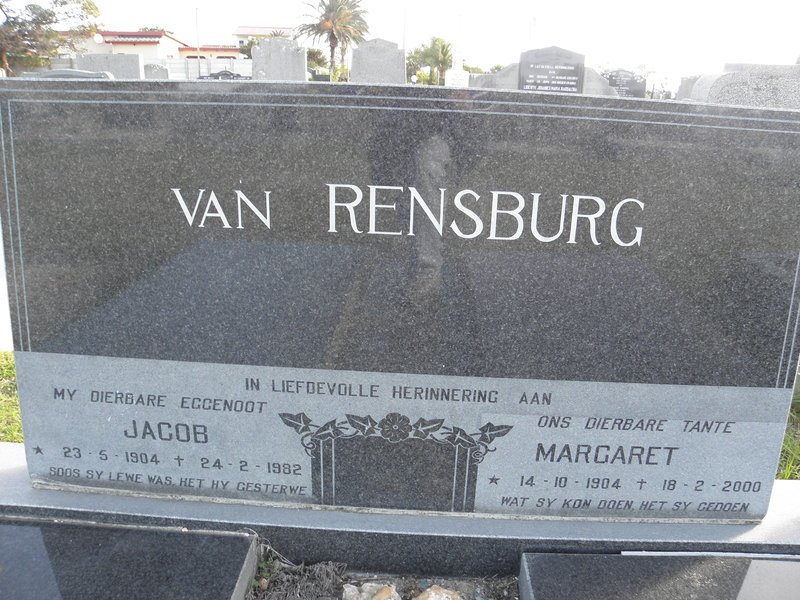 RENSBURG Jacob, van 1904-1982 &amp; Margaret 1904-2000