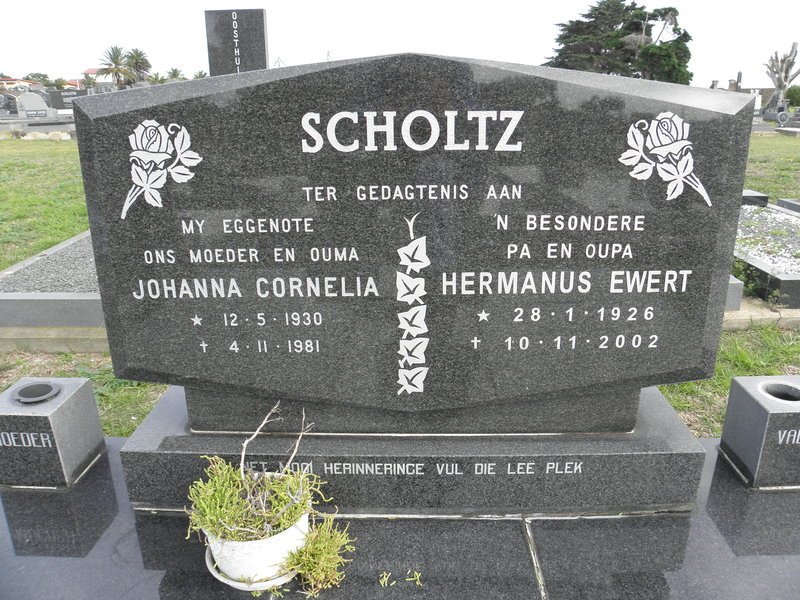 SCHOLTZ Hermanus Ewert 1926-2002 &amp; Johanna Cornelia 1930-1981