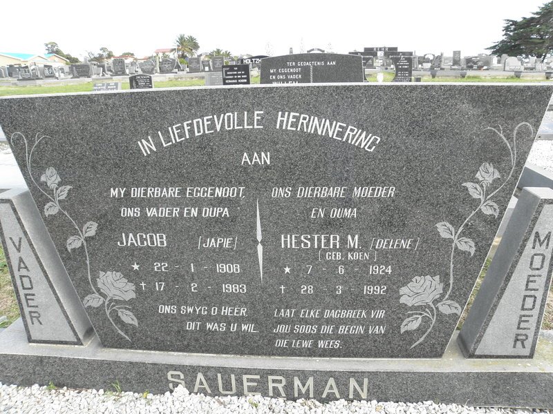 SAUERMAN Jacob 1908-1983 &amp; Hester M. KOEN 1924-1992