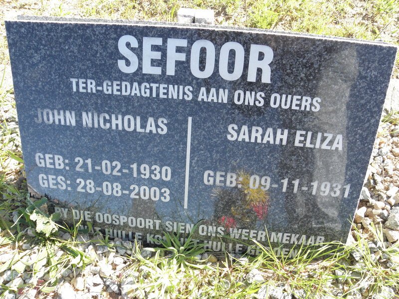 SEFOOR John Nicholas 1930-2003 &amp; Sarah Eliza 1931-