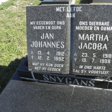 SNYGANS Jan Johannes 1912-1992 &amp; Martha Jacoba 1918-1998