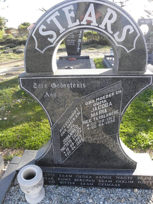 STEARS Johannes Matthys Calitz 1907-1988 &amp; Jacoba Maria TERBLANCHE 1915-1990