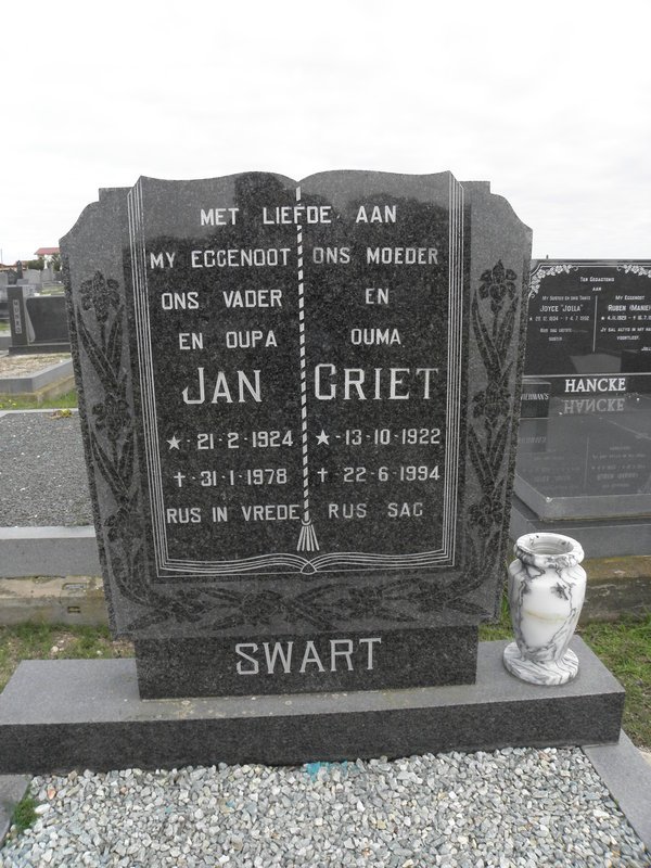 SWART Jan 1924-1978 &amp; Griet 1922-1994