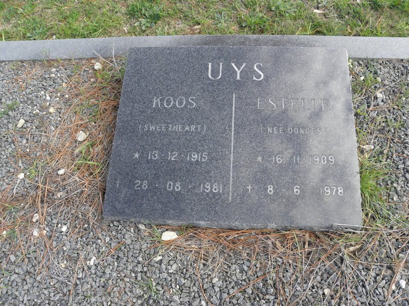UYS Koos 1915-1981 &amp; Estelle DONGES 1909-1978
