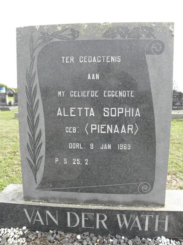 WATH Aletta Sophia, van der nee PIENAAR -1969