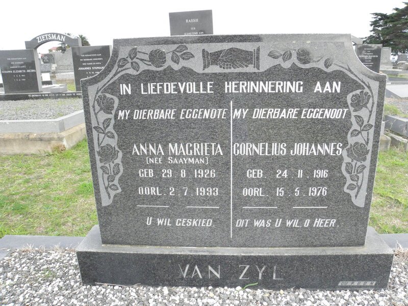 ZYL Cornelius Johannes, van 1916-1976 &amp; Anna Magrieta SAAYMAN 1926-1993