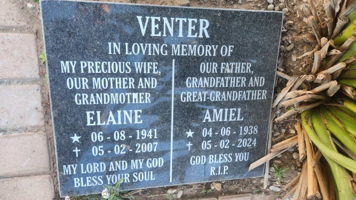 VENTER Amiel 1938-2024 & Elaine 1941-2007