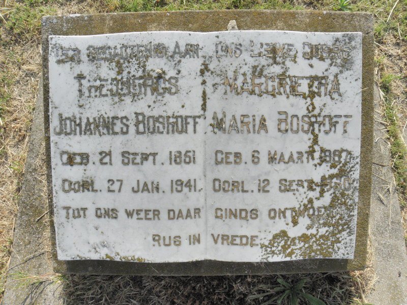 BOSHOFF Theodorus  Johannes 1851-1941 &amp; Margrietha Maria 1897-1950