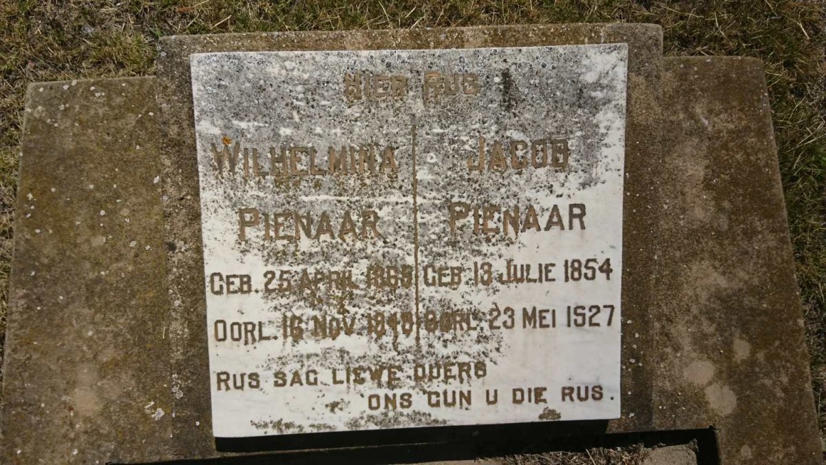 PIENAAR Jacob 1854-1927 &amp; Wilhelmina 1865-1949
