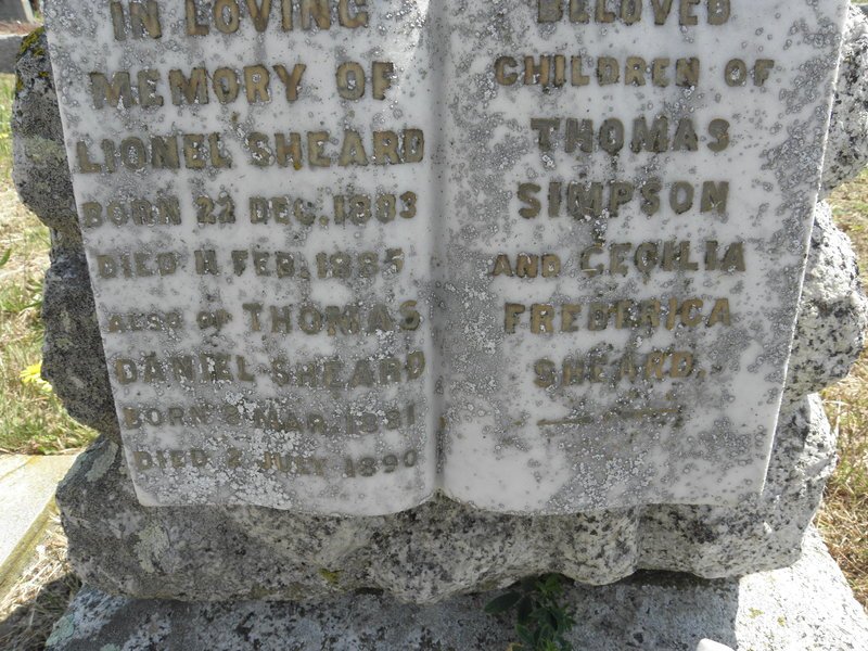SHEARD Lionel 1883-1885 :: SHEARD Thomas Daniel 1881-1890