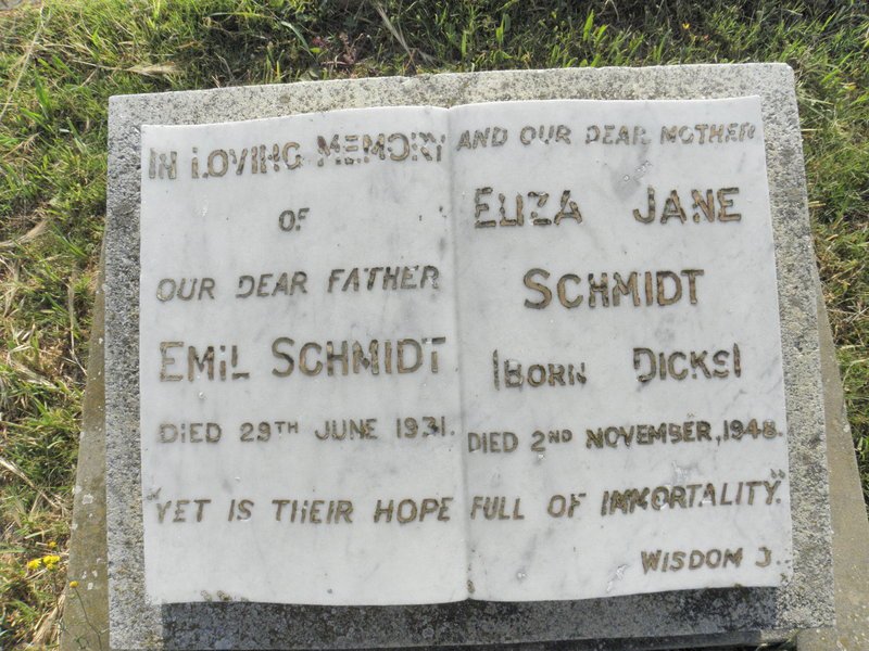 SCHMIDT Emil -1931 &amp; Eliza Jane DICKS -1948
