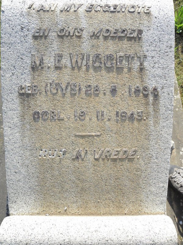 WIGGETT M.E. nee UYS 1894-1943