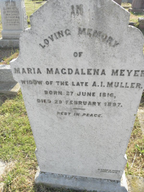 MULLER Maria Magdalena nee MEYER 1816-1897