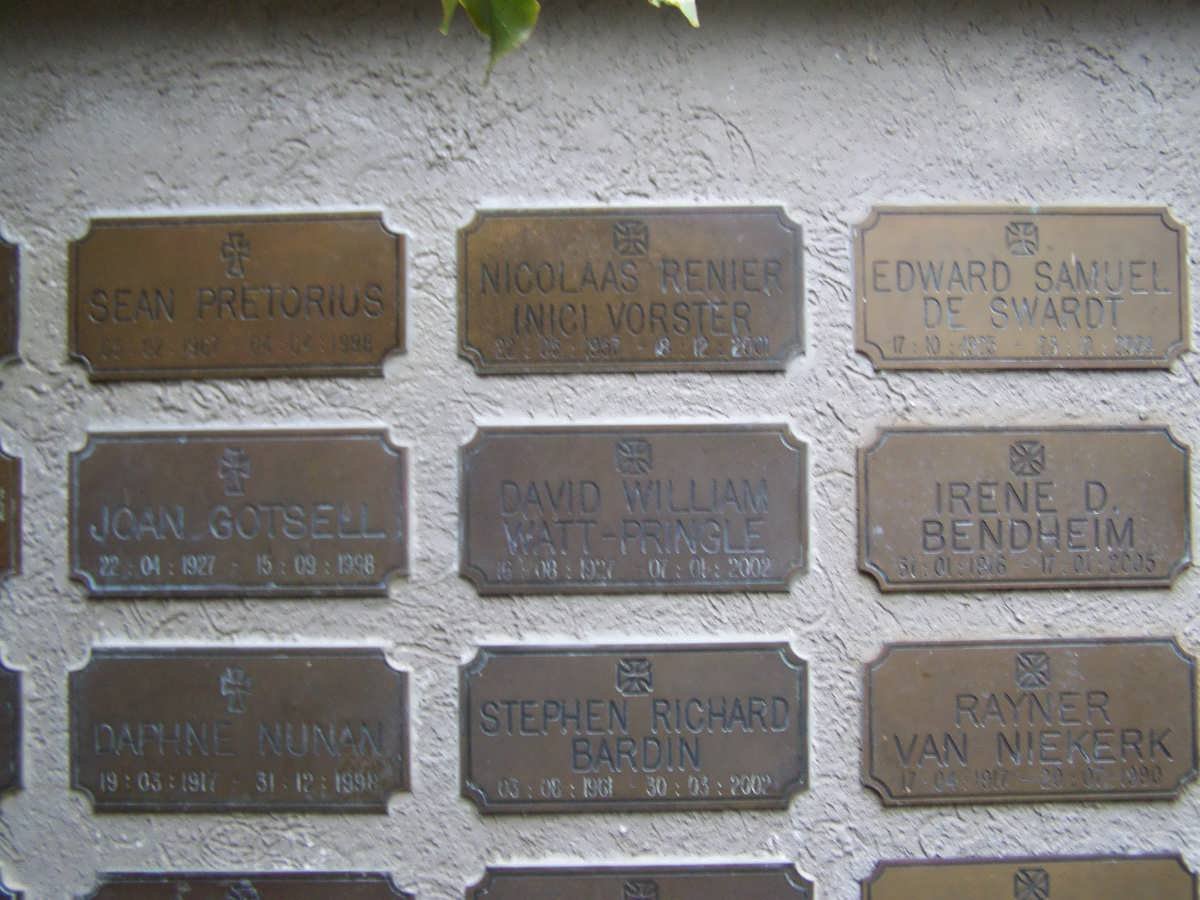 BARDIN :: BENDHEIM :: GOTSELL :: VAN NIEKERK :: NUNAN :: PRETORIUS :: PRINGLE :: DE SWARDT :: VORSTER