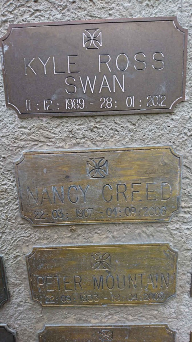 SWAN Kyle Ross 1989-2012 :: CREED Nancy 1907-2006 :: MOUNTAIN Peter 1933-2009