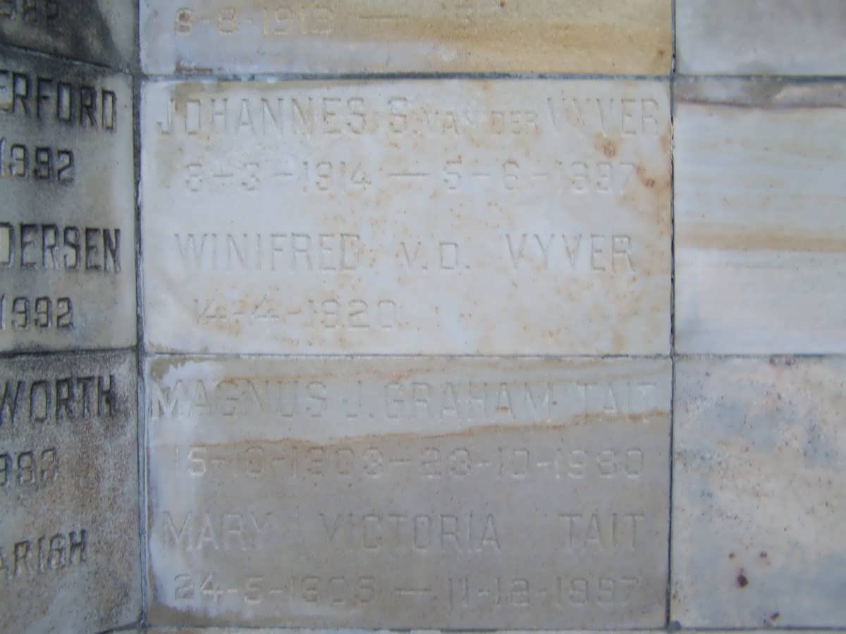 VYVER Johannes S., van der 1914-1997 &amp; Winifred 1920-? :: TAIT Magnus J. Braham 1900-1990 &amp; Mary Victoria 1909-1997