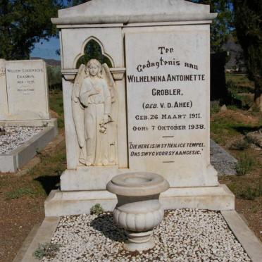 GROBLER Wilhelmina Antoinette nee V.D. AHEE 1911-1938
