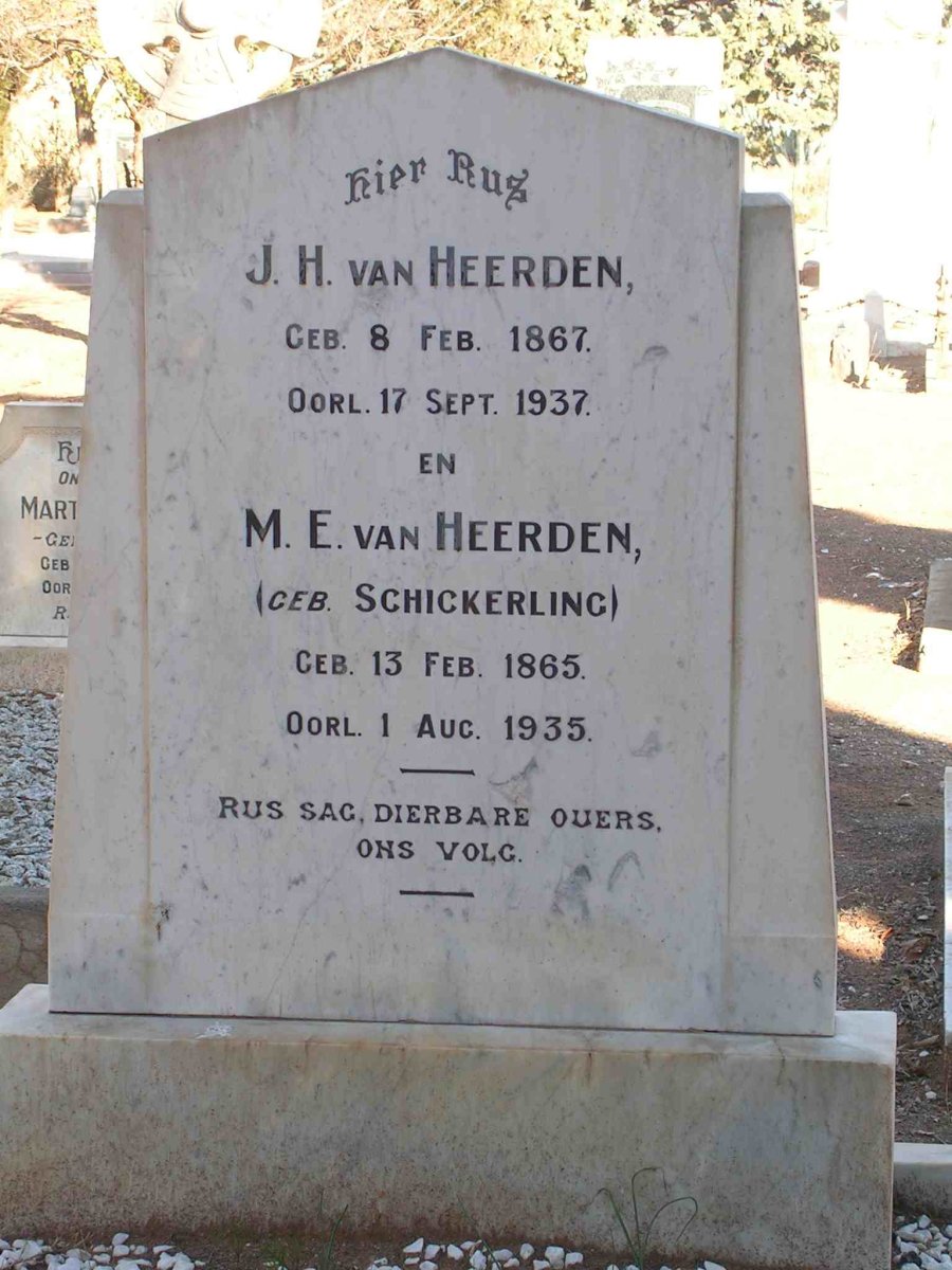HEERDEN J.H., van 1867-1937 &amp; M.E. SCHICKERLING 1865-1935