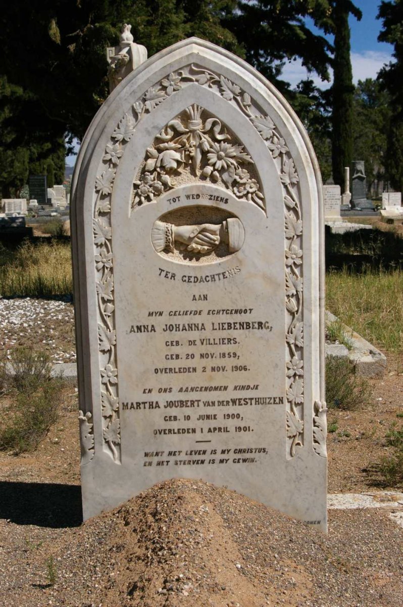 LIEBENBERG Anna Johanna nee DE VILLIERS 1859-1906 :: VAN DER WESTHUIZEN Martha Joubert 1900-1901