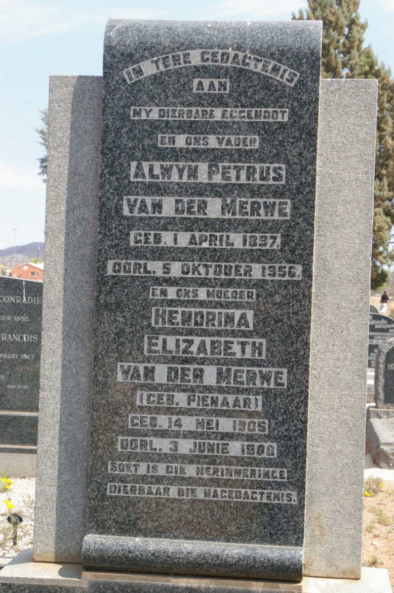 MERWE Alwyn Petrus, van der 1897-1956 &amp; Hendrina Elizabeth PIENAAR 1905-1980
