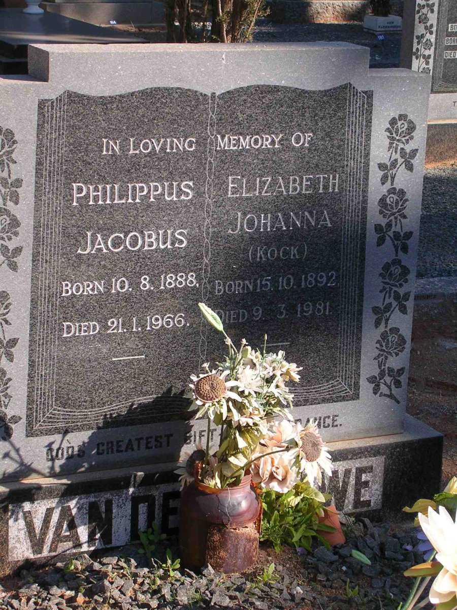 MERWE Philippus Jacobus, van der 1888-1966 &amp; Elizabeth Johanna KOCK 1892-1981