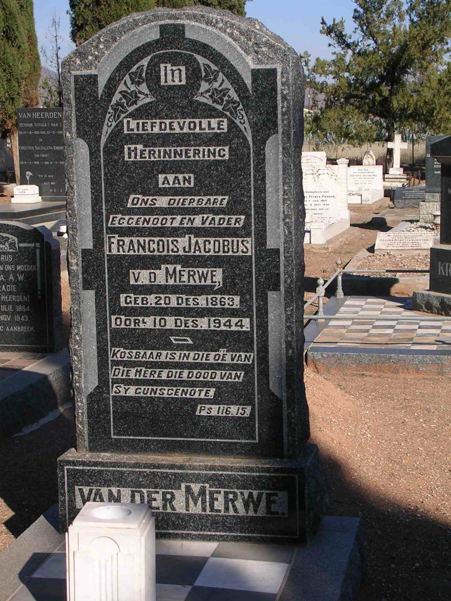 MERWE Francois Jacobus, v.d. 1863-1944
