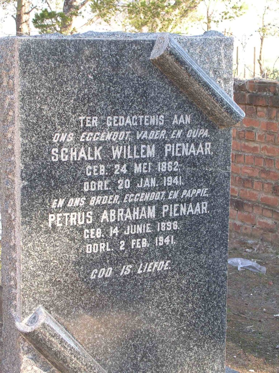 PIENAAR Schalk Willem 1862-1941 :: PIENAAR Petrus Abraham 1896-1941