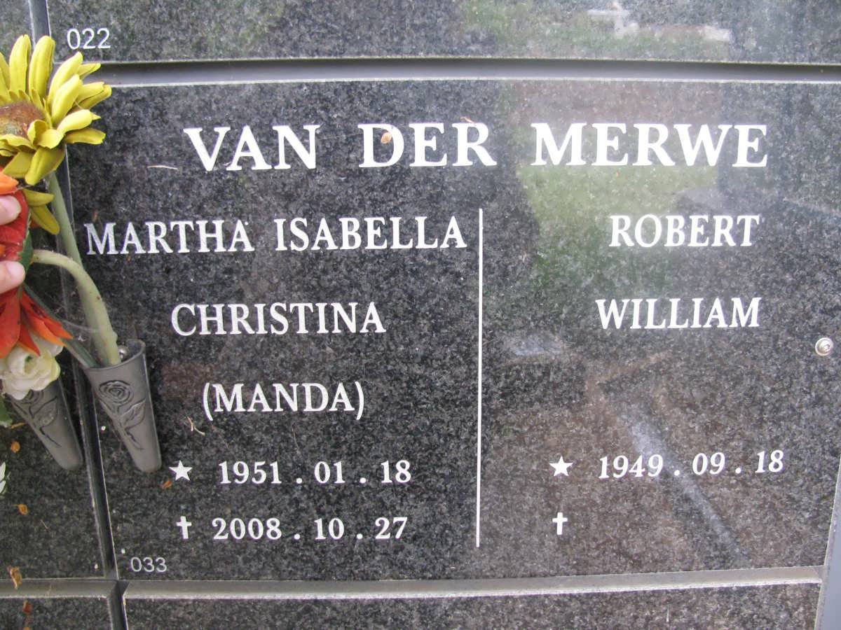 MERWE Robert William, van der 1949- &amp; Martha Isabella Christina 1951-2008