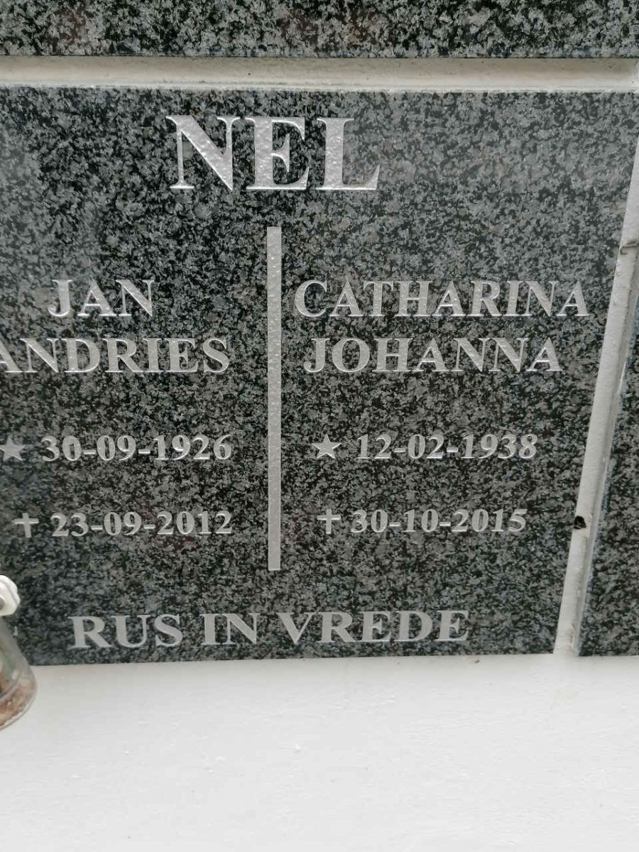 NEL Jan Andries 1926-2012 &amp; Catharina Johanna 1938-2015
