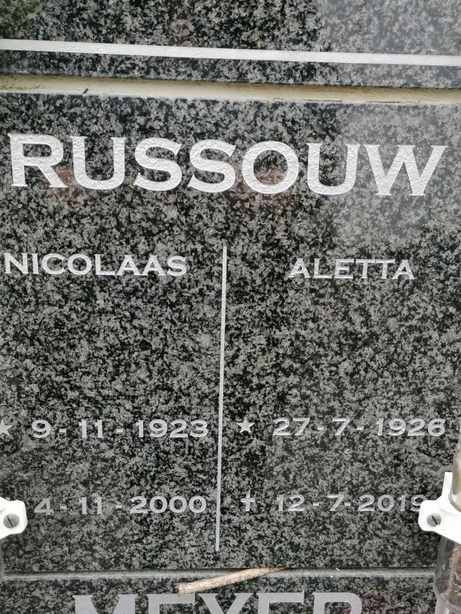 RUSSOUW Nicolaas 1923-2000 &amp; Aletta 1926-2009