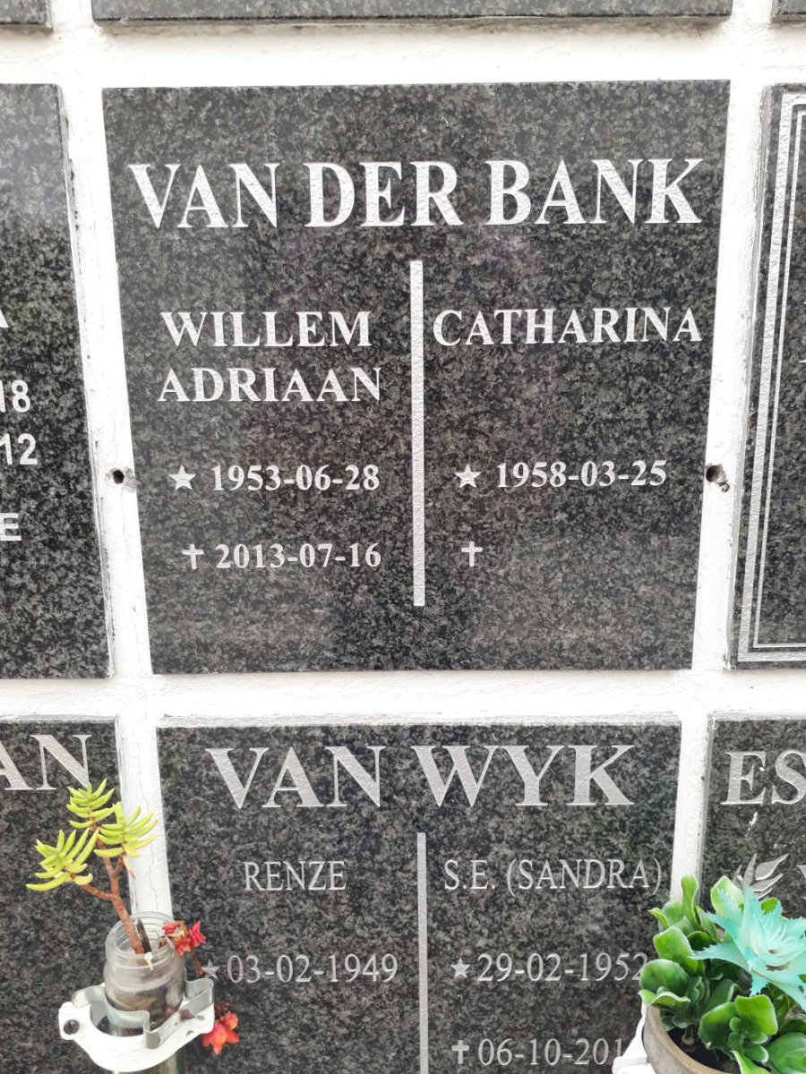 BANK Willem Adriaan, van der 1953-2013 &amp; Catharina 1958-