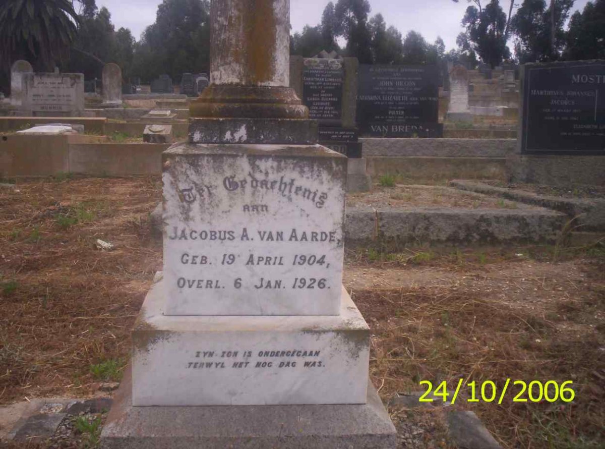 AARDE Jacobus A., van 1904-1926