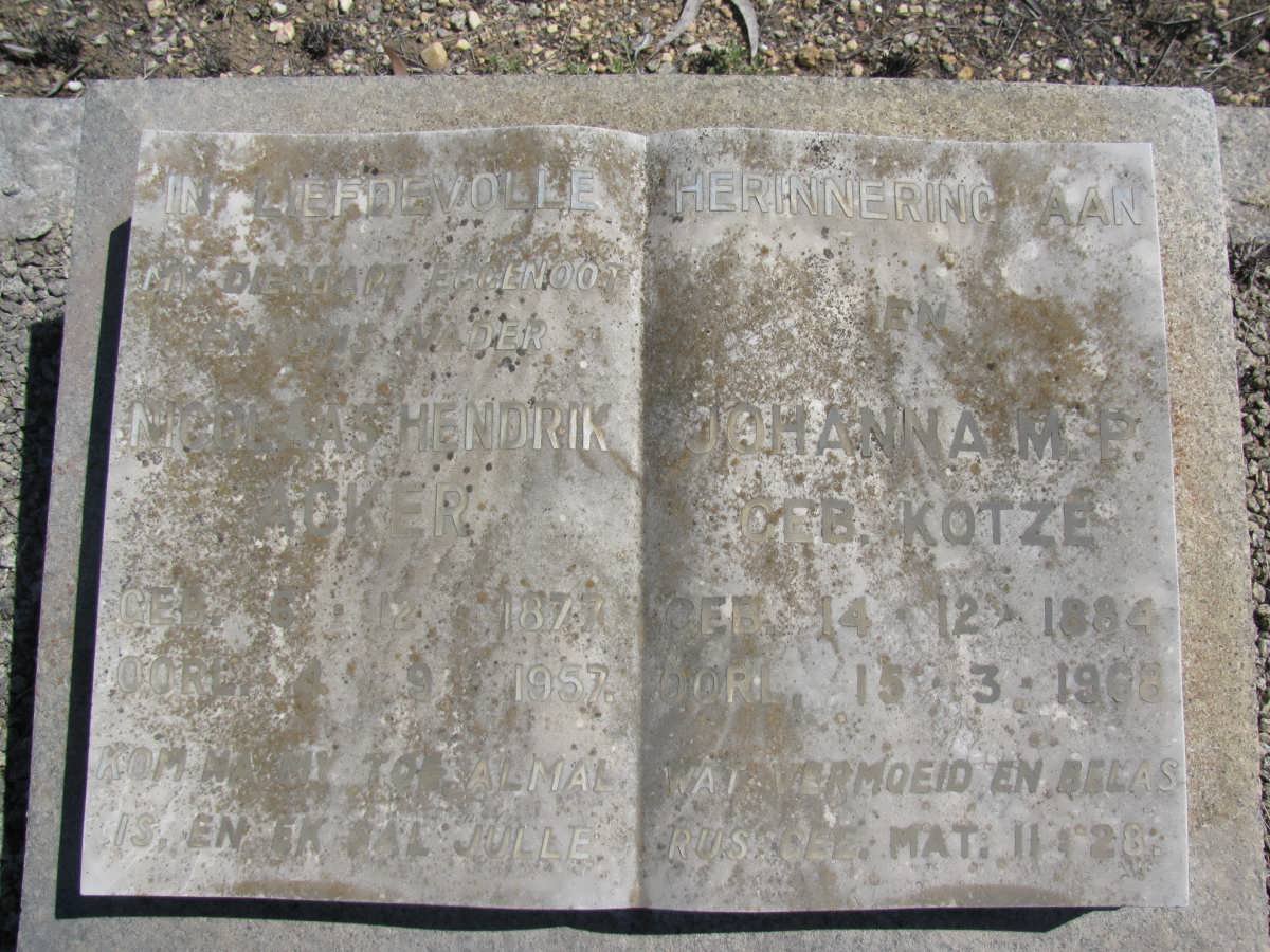 ACKER Nicolaas Hendrik 1877-1957 &amp; Johanna M.P. KOTZE 1884-1968