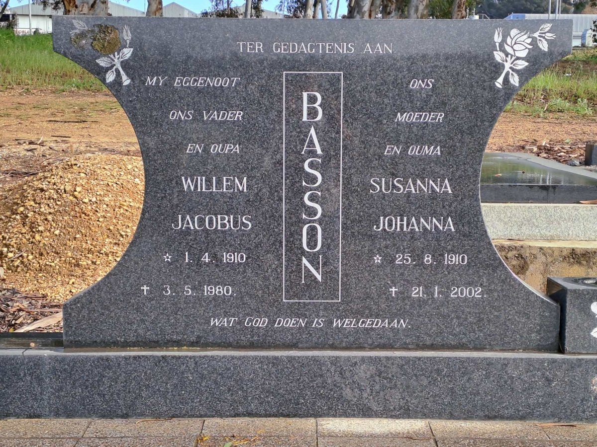 BASSON Willem Jacobus 1910-1980 &amp; Susanna Johanna 1910-2002