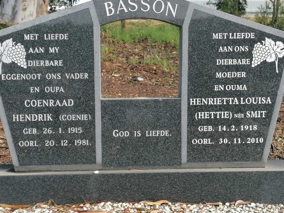 BASSON Coenraad Hendrik 1915-1981 &amp; Henrietta Louisa SMIT 1918-2010