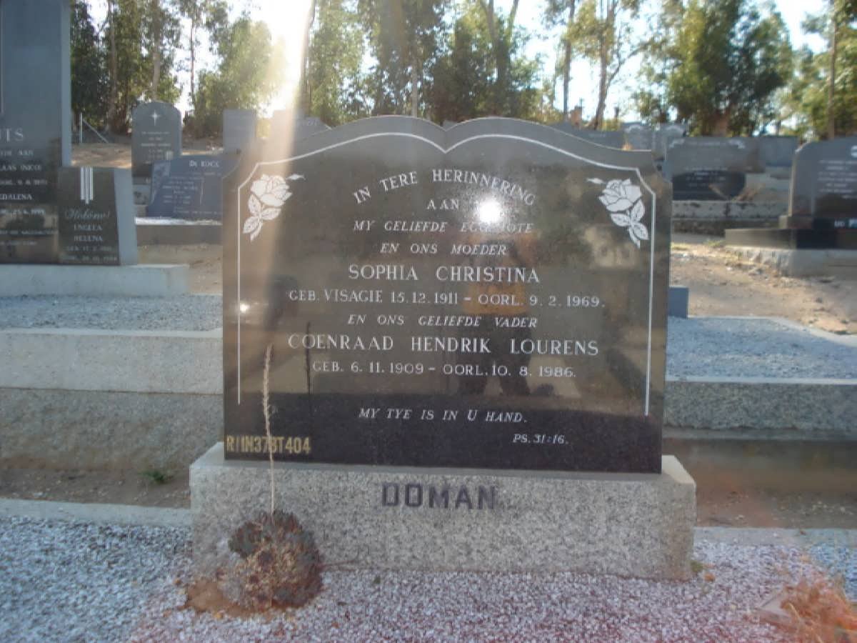 DOMAN Coenraad Hendrik Lourens 1909-1986 &amp; Sophia Christina VISAGIE 1911-1969