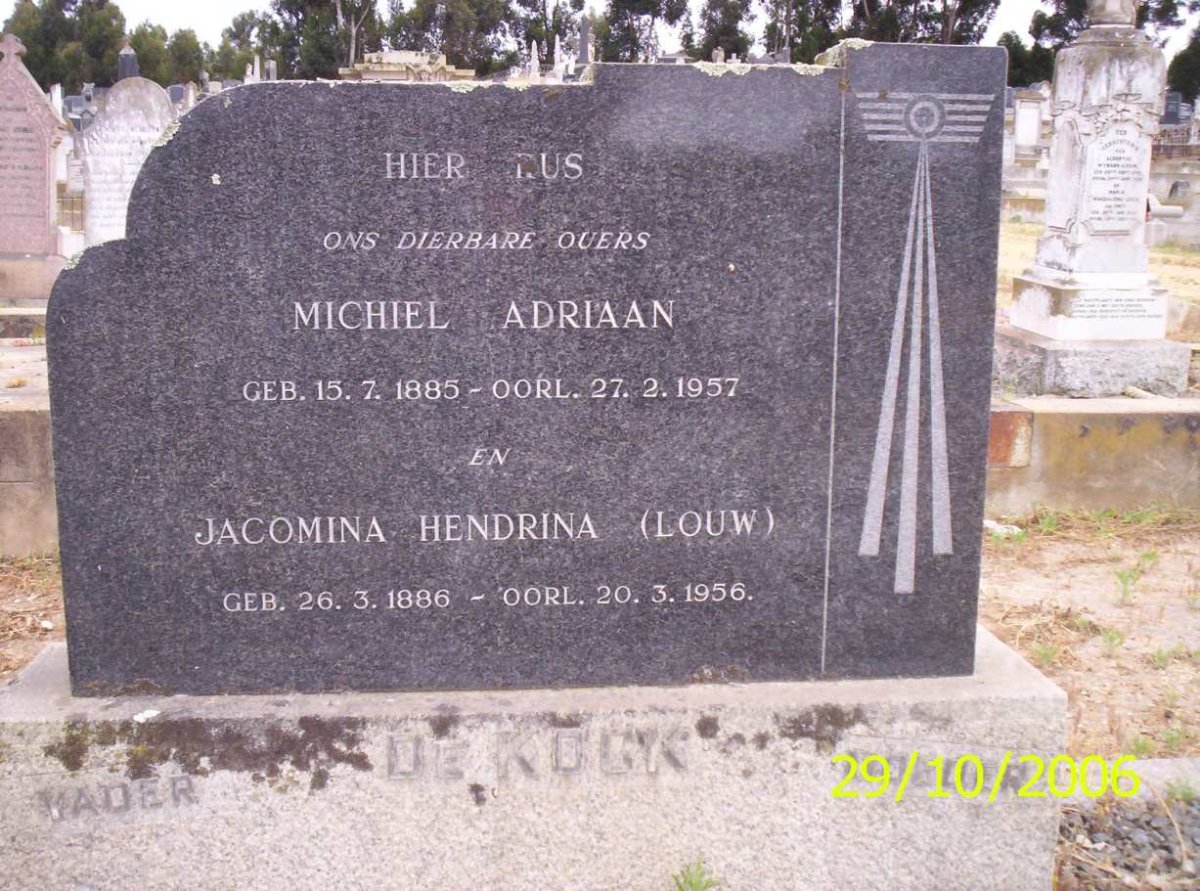 KOCK Michiel Adriaan, de 1885-1957 &amp; Jacomina Hendrina LOUW 1886-1956