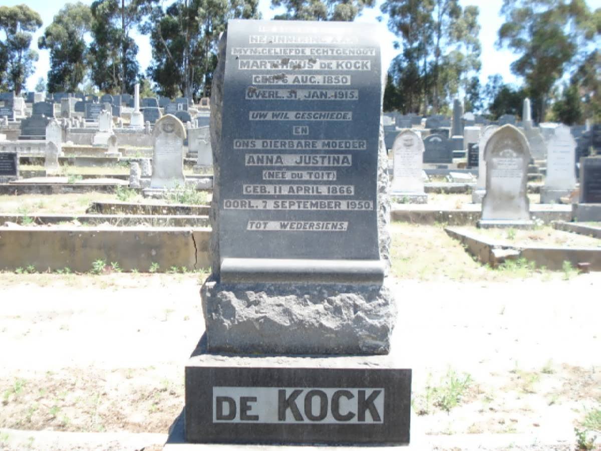 KOCK Marthinus, de 1850-1915 &amp;  Anna Justina DU TOIT 1866-1950