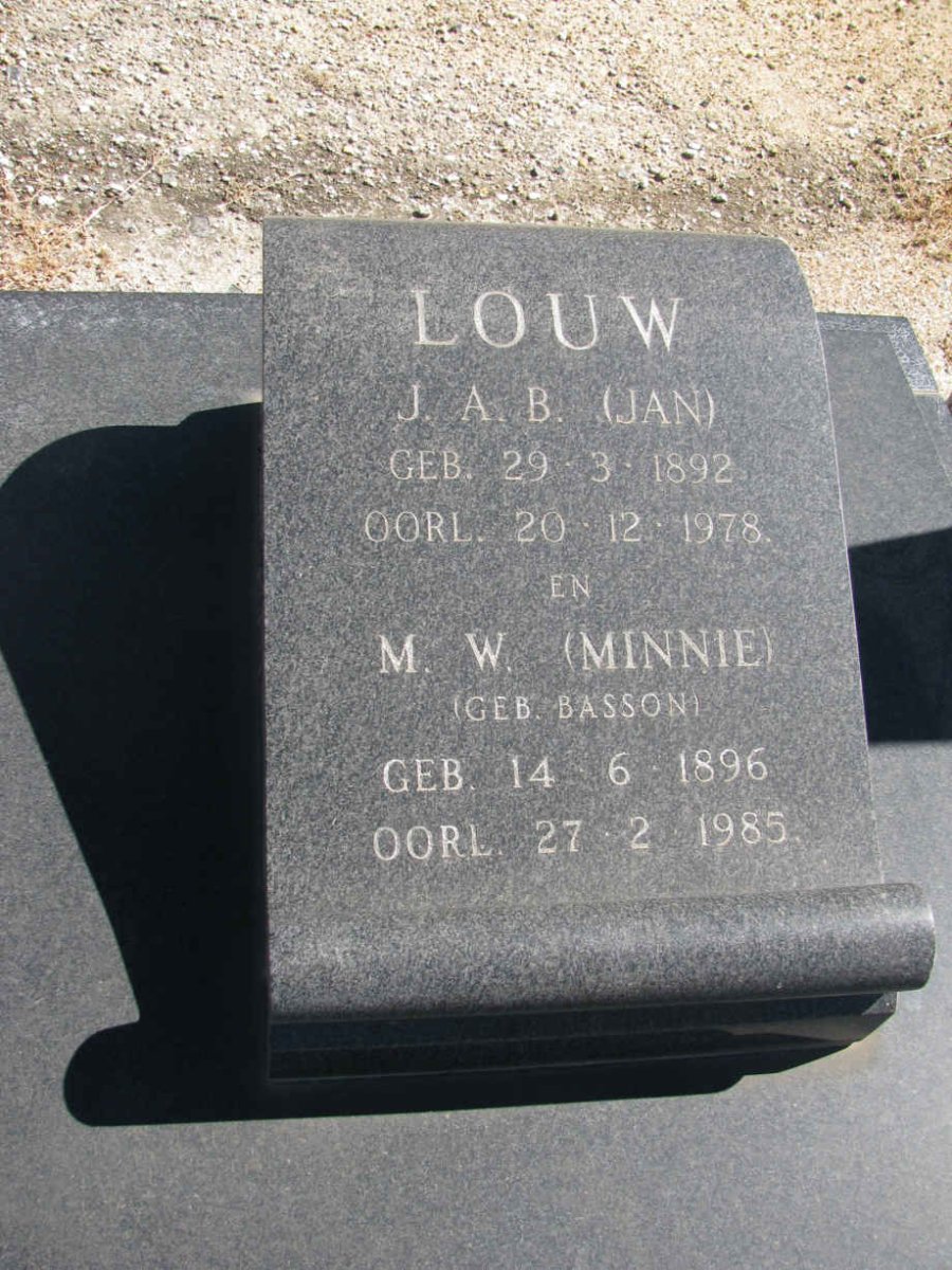 LOUW J.A.B. 1892-1978 &amp; M.W. BASSON 1896-1985
